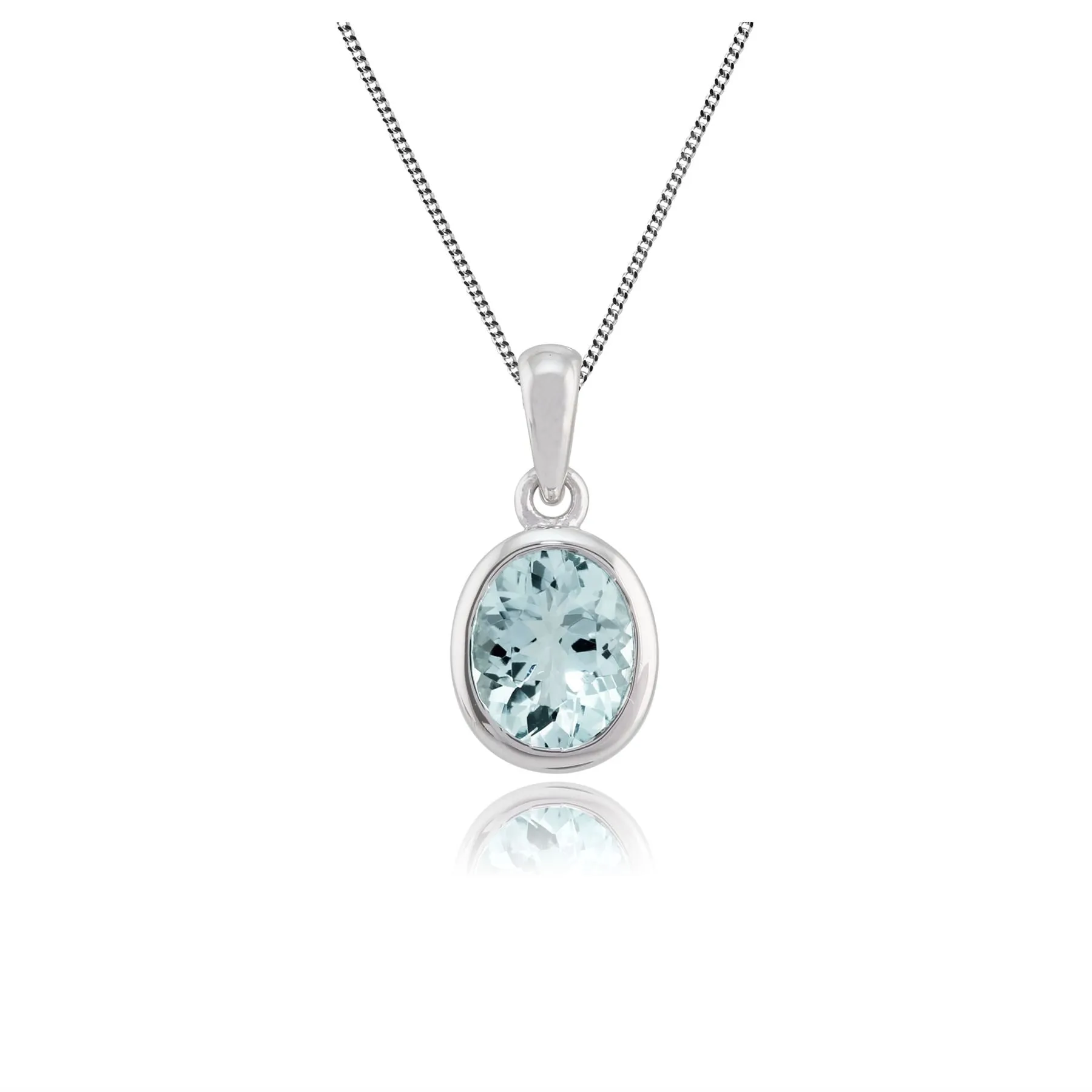 0.99ct ct Aquamarin 9 Karat Weiss Gold Verkleidung Satz Oval Einzel Stein Anhänger auf eine 45cm Kette