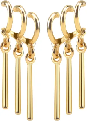 1 Pairs Gold Triple Earrings Clip with Single Ear Piercing for Women Men Cosplay & Anime Lovers, Anime Merch Jewelry Accessories for Daily Exhibition & Comic-Con Performance Cosplay Costumes