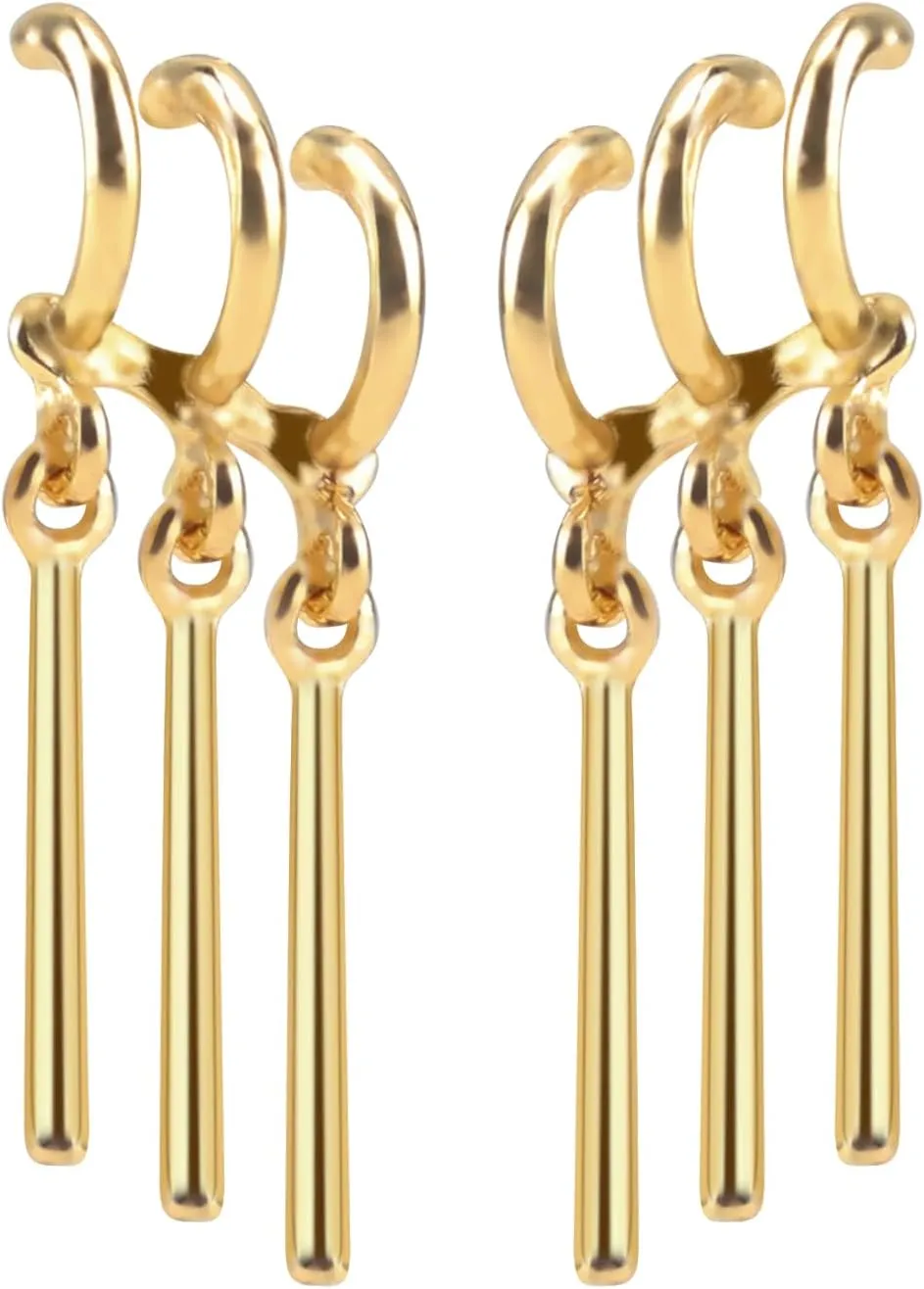 1 Pairs Gold Triple Earrings Clip with Single Ear Piercing for Women Men Cosplay & Anime Lovers, Anime Merch Jewelry Accessories for Daily Exhibition & Comic-Con Performance Cosplay Costumes