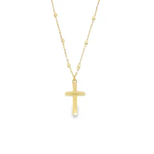 10K Yellow Gold Cross Pendant on Beaded Chain