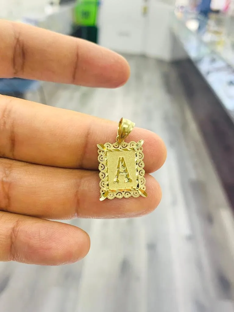 10K Yellow Gold Initials Letter Pendant Charm Diamond Cut Baby Newborn Womens Mens 18x15mm