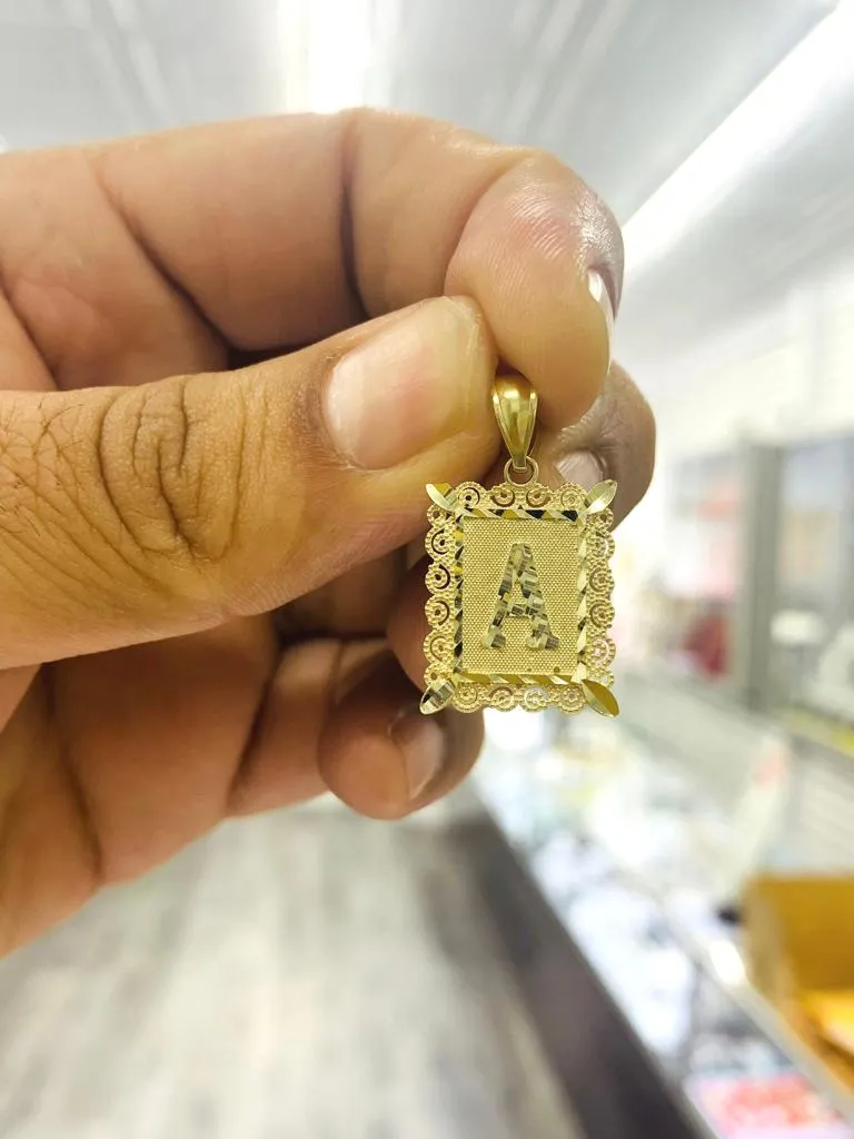 10K Yellow Gold Initials Letter Pendant Charm Diamond Cut Baby Newborn Womens Mens 18x15mm
