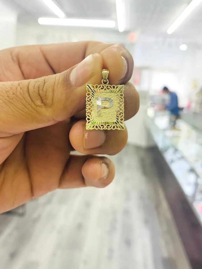 10K Yellow Gold Initials Letter Pendant Charm Diamond Cut Baby Newborn Womens Mens 18x15mm