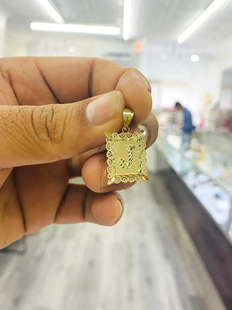 10K Yellow Gold Initials Letter Pendant Charm Diamond Cut Baby Newborn Womens Mens 18x15mm