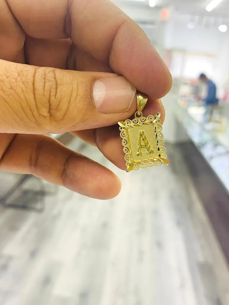 10K Yellow Gold Initials Letter Pendant Charm Diamond Cut Baby Newborn Womens Mens 18x15mm