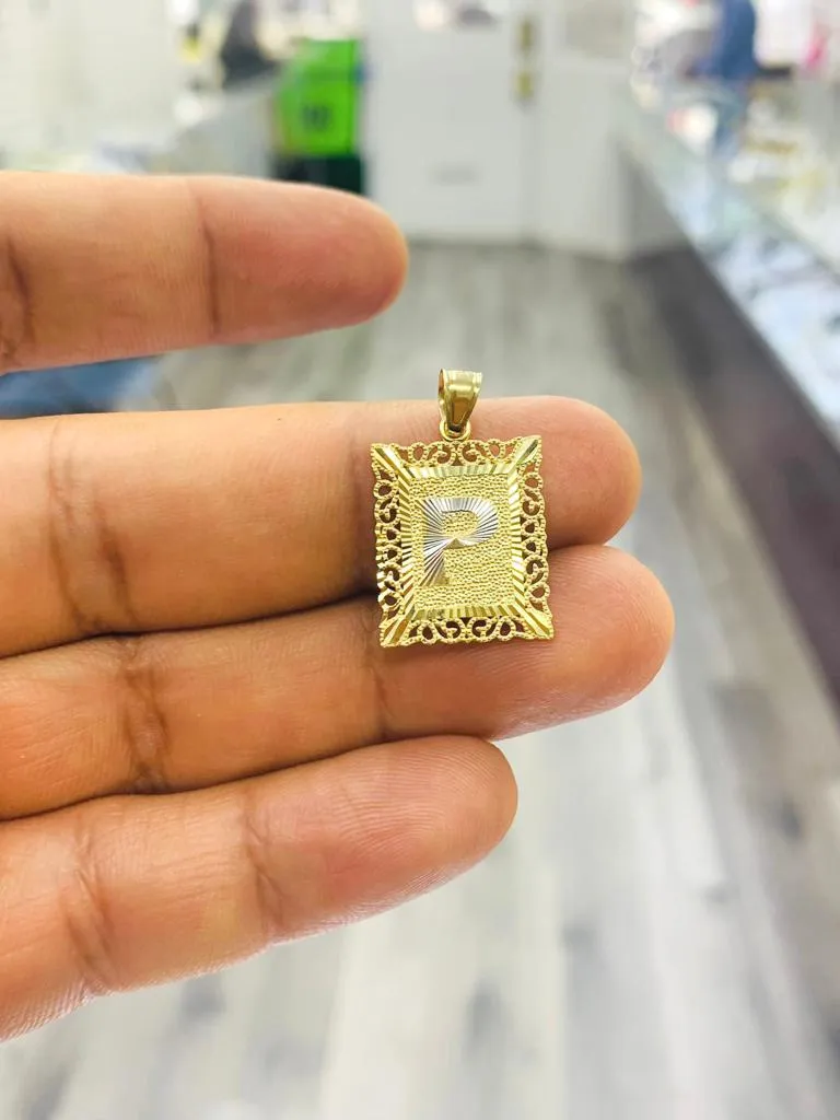 10K Yellow Gold Initials Letter Pendant Charm Diamond Cut Baby Newborn Womens Mens 18x15mm