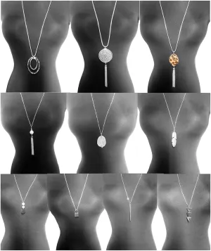 10Pcs Long Pendant Necklace Simple Moon Bar Three Triangle Tassel Lock Sweater Y Shape Punk Chain Choker Necklace for Women Men Gold Silver Tone