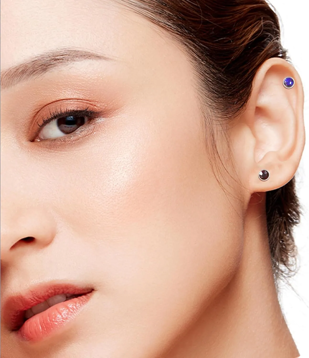 12 Pairs Ear Piercing Stud Earrings for Ear Piercing Guns, Surgical Stainless Steel Multicolor Round Heart Star Cubic Zirconia Birthstone Stud Earrings Set