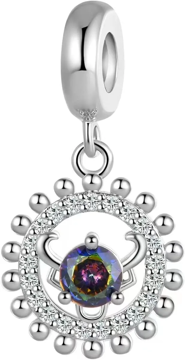 12 Zodiac Signs Birthday Constellation Charm Clear CZ Bead for Pandora Bracelet