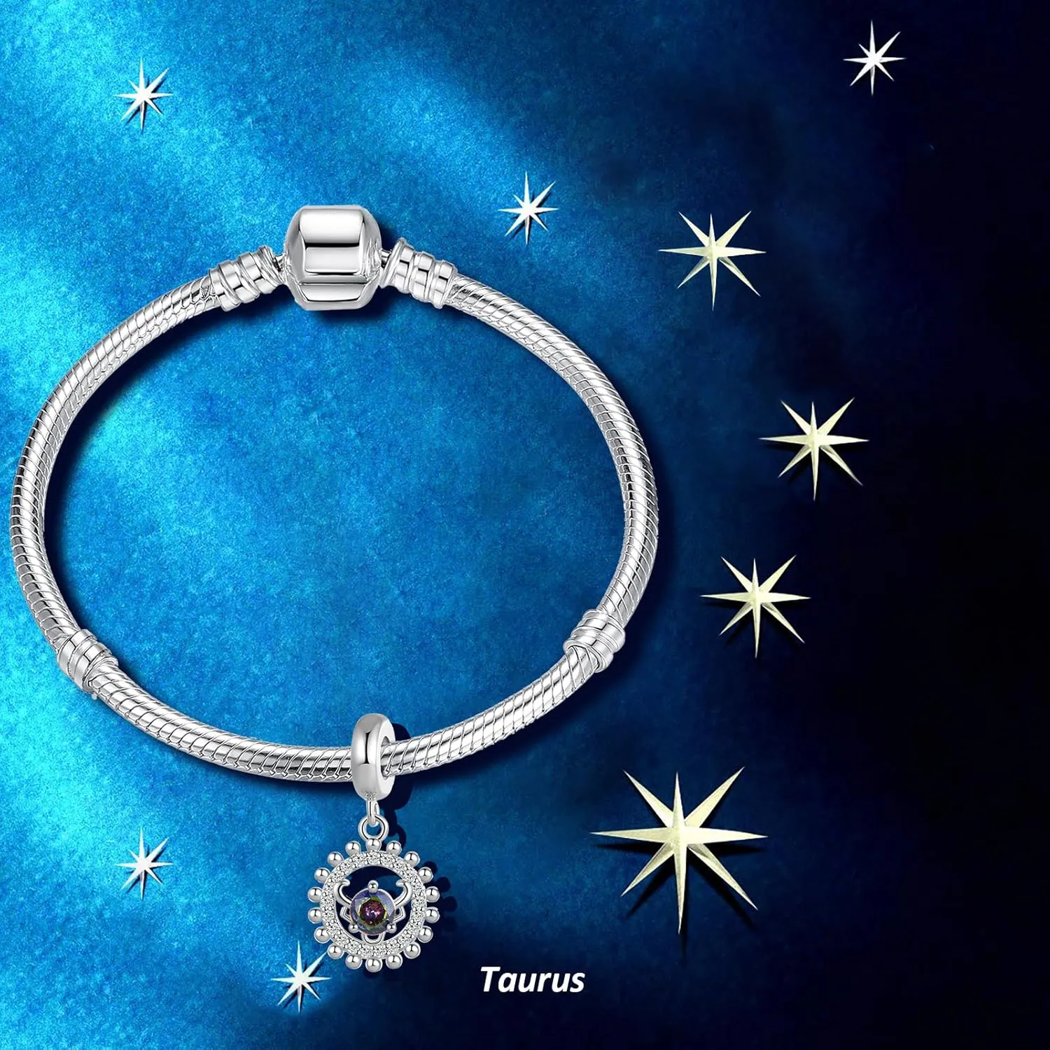 12 Zodiac Signs Birthday Constellation Charm Clear CZ Bead for Pandora Bracelet