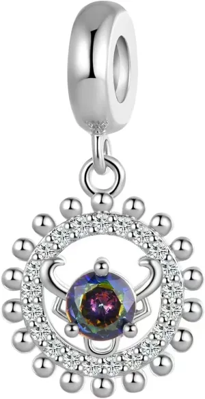 12 Zodiac Signs Birthday Constellation Charm Clear CZ Bead for Pandora Bracelet
