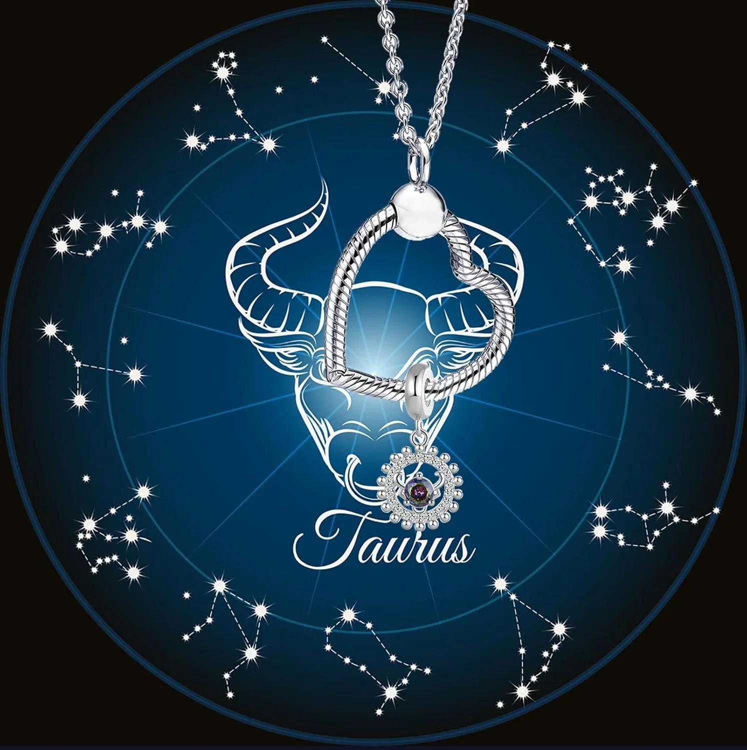 12 Zodiac Signs Birthday Constellation Charm Clear CZ Bead for Pandora Bracelet