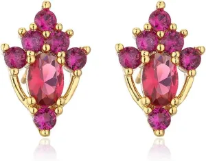 14K Crystal Piercing Stud Earrings,Dainty Colorful Cubic Zirconia Flat Back Cartilage Threadless Earrings Bling Jewelry Gifts for Women