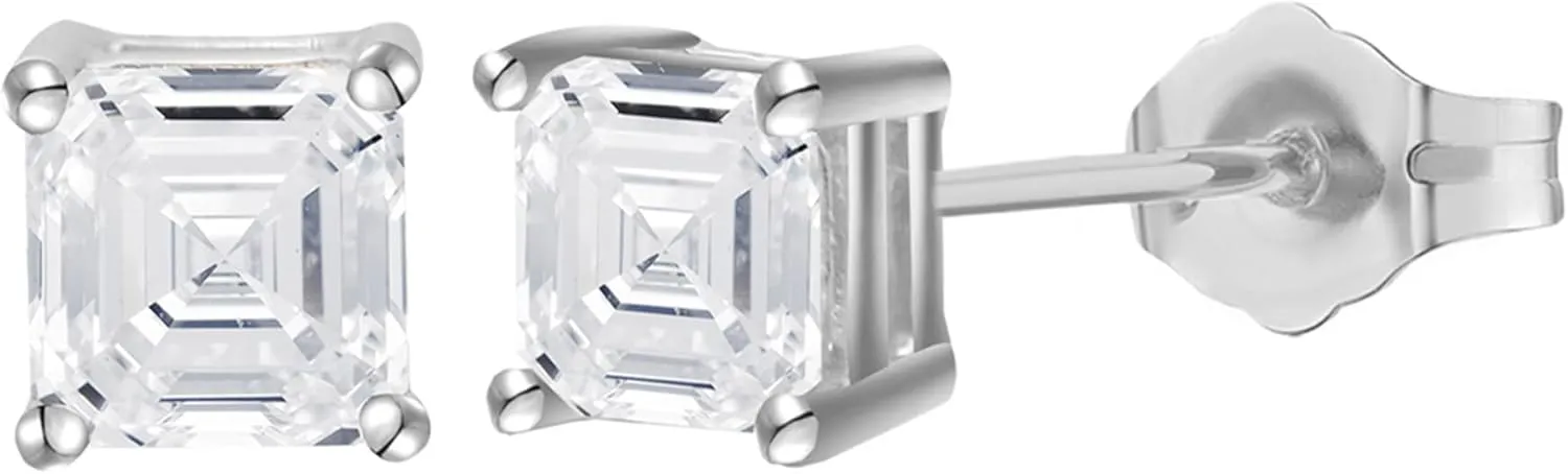 14K Gold Lab Grown Certified Diamond Asscher Stud Earrings .33-2.0 CTTW (F-G Color, VS1-VS2 Clarity)