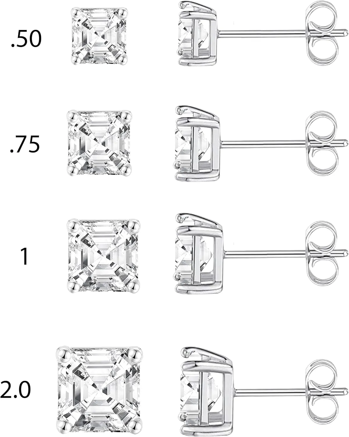 14K Gold Lab Grown Certified Diamond Asscher Stud Earrings .33-2.0 CTTW (F-G Color, VS1-VS2 Clarity)