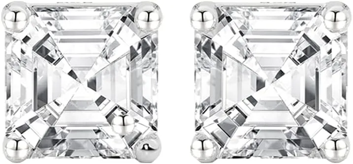 14K Gold Lab Grown Certified Diamond Asscher Stud Earrings .33-2.0 CTTW (F-G Color, VS1-VS2 Clarity)