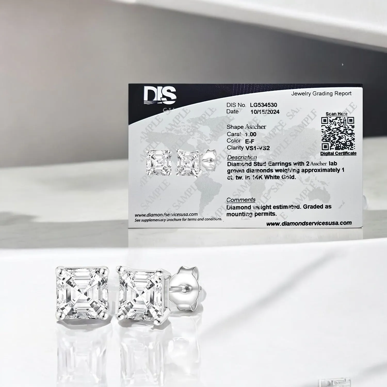 14K Gold Lab Grown Certified Diamond Asscher Stud Earrings .33-2.0 CTTW (F-G Color, VS1-VS2 Clarity)