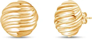 14k Gold over Sterling Silver Plain Punky Minimalist Sculpted Wave Stud Earrings