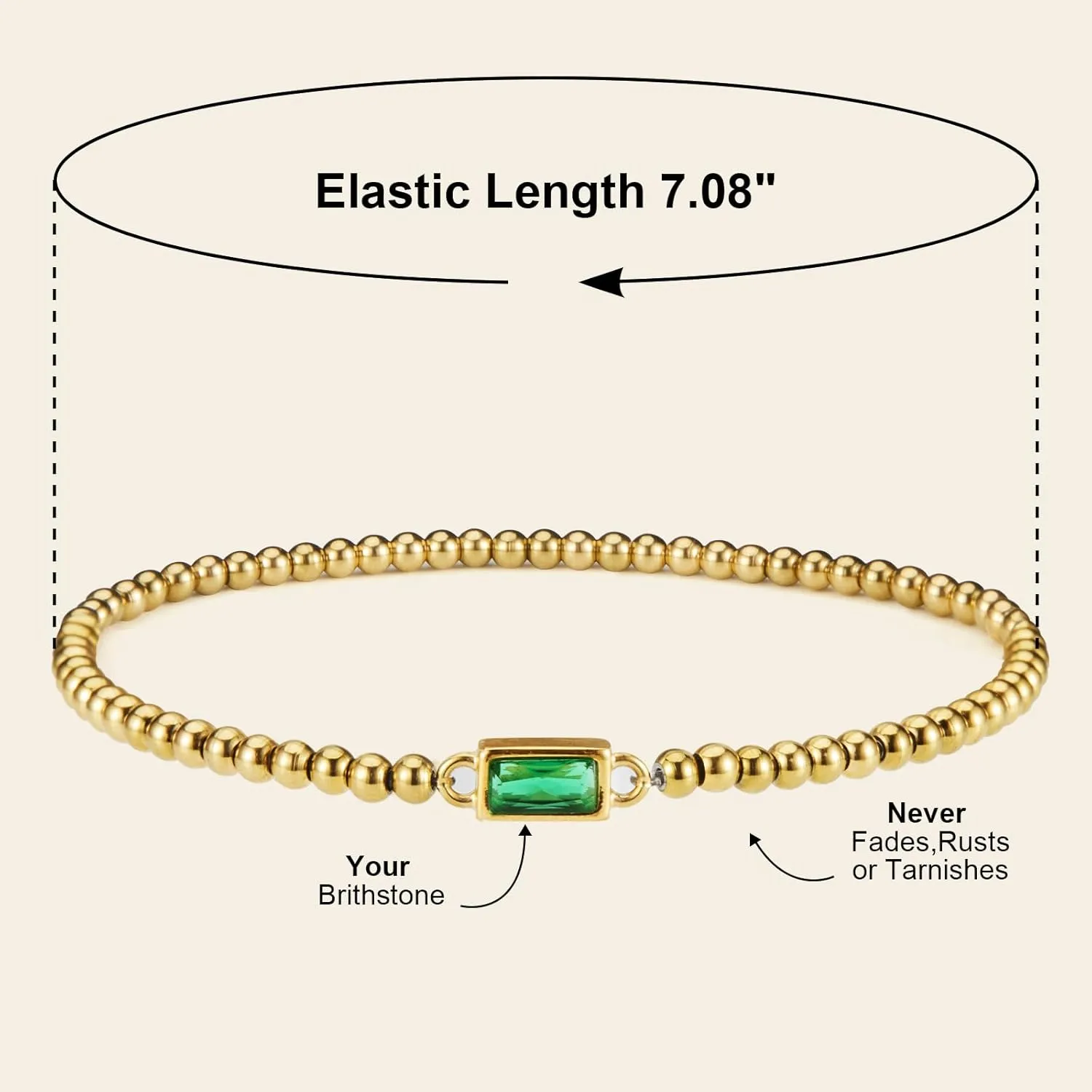 14K Gold Plated Birthstone Bracelet for Women & Teen Girls, Stackable Dainty Jewelry, Non-Tarnish Blue sapphire Green Emerald, Trendy Friendship Bracelet Gift for Mom, Best Friend