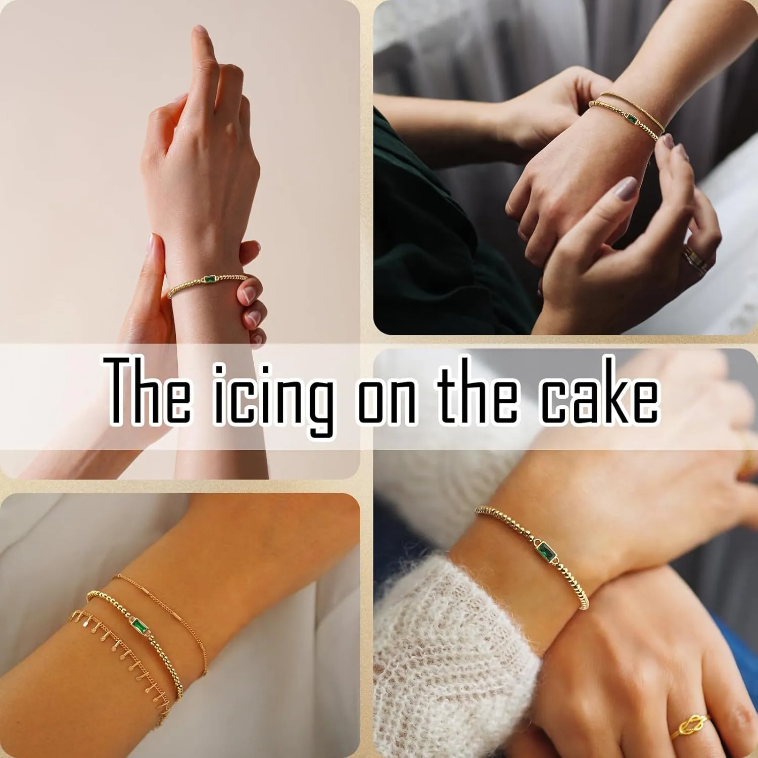 14K Gold Plated Birthstone Bracelet for Women & Teen Girls, Stackable Dainty Jewelry, Non-Tarnish Blue sapphire Green Emerald, Trendy Friendship Bracelet Gift for Mom, Best Friend