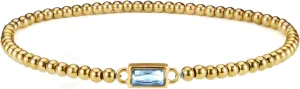 14K Gold Plated Birthstone Bracelet for Women & Teen Girls, Stackable Dainty Jewelry, Non-Tarnish Blue sapphire Green Emerald, Trendy Friendship Bracelet Gift for Mom, Best Friend
