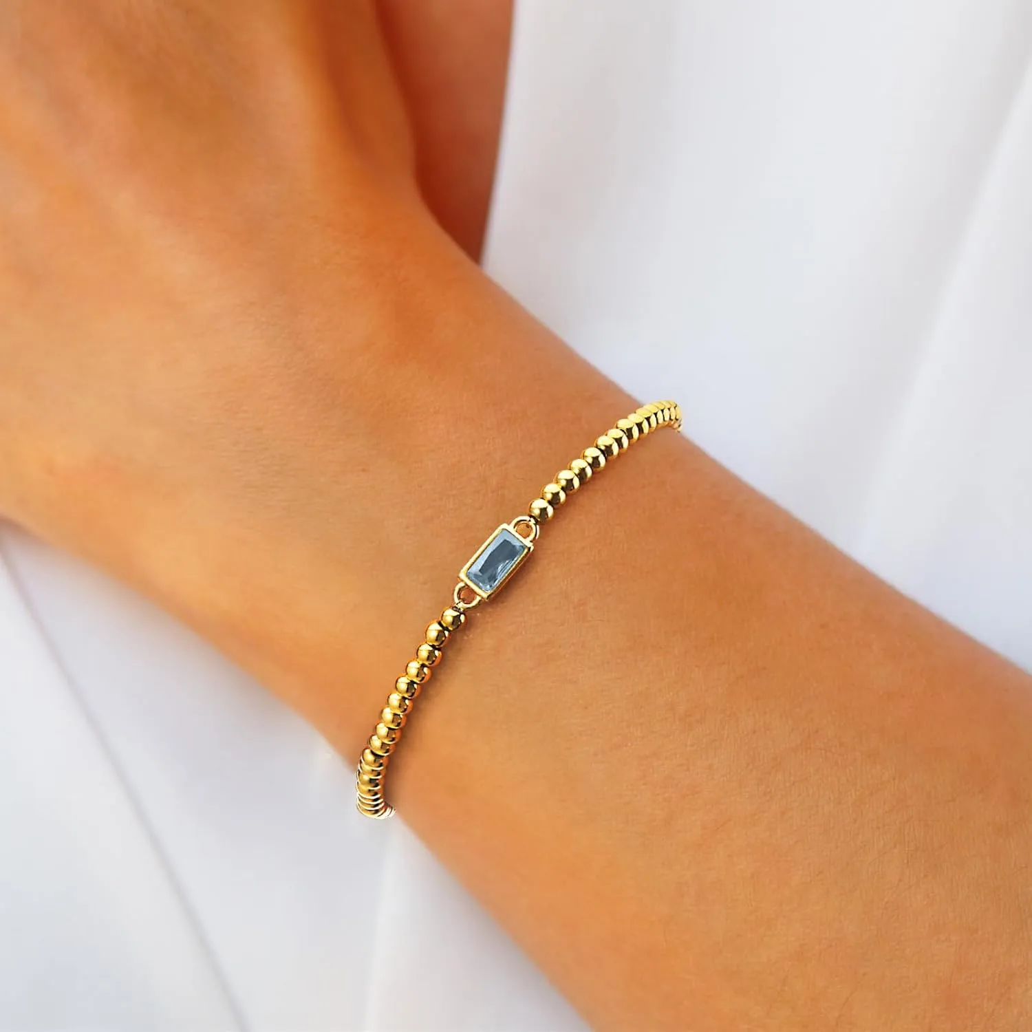14K Gold Plated Birthstone Bracelet for Women & Teen Girls, Stackable Dainty Jewelry, Non-Tarnish Blue sapphire Green Emerald, Trendy Friendship Bracelet Gift for Mom, Best Friend