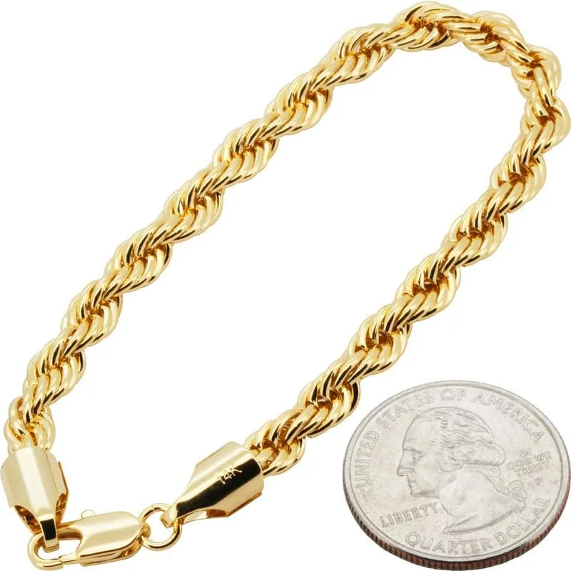 14K Gold Plated Brass 6-10MM Rope Chain Necklace Bracelet Hip Hop Costume Fashion Jewelry For Women & Men 8-30