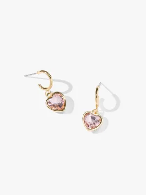 14K Gold Plated Heart Charm Hoop Earrings