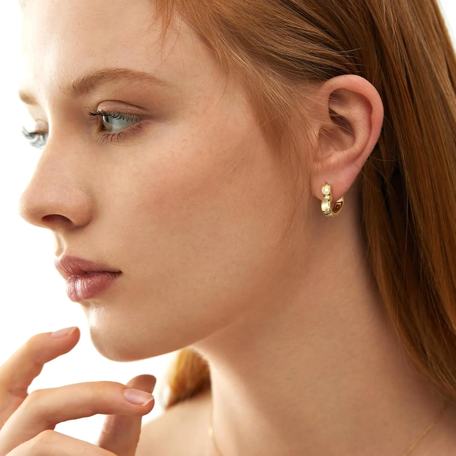 14K Gold Plated Heart Hoop Earrings for Women Trendy Huggie Star Moon Zirconia 925 Sterling Silver Hoops Earring Hypoallergenic Chunky Earings for Valentine Jewelry Gifts