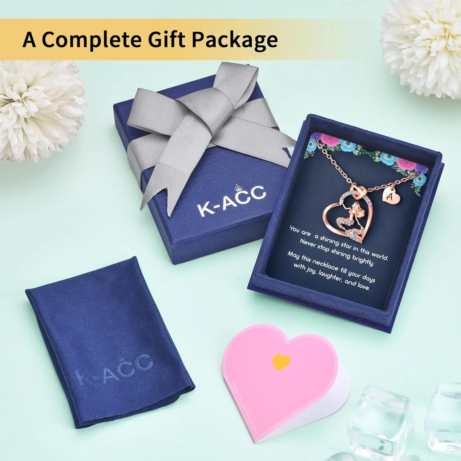 14K Gold-Plated Mermaid Initial Heart Necklace - Gifts for Girls