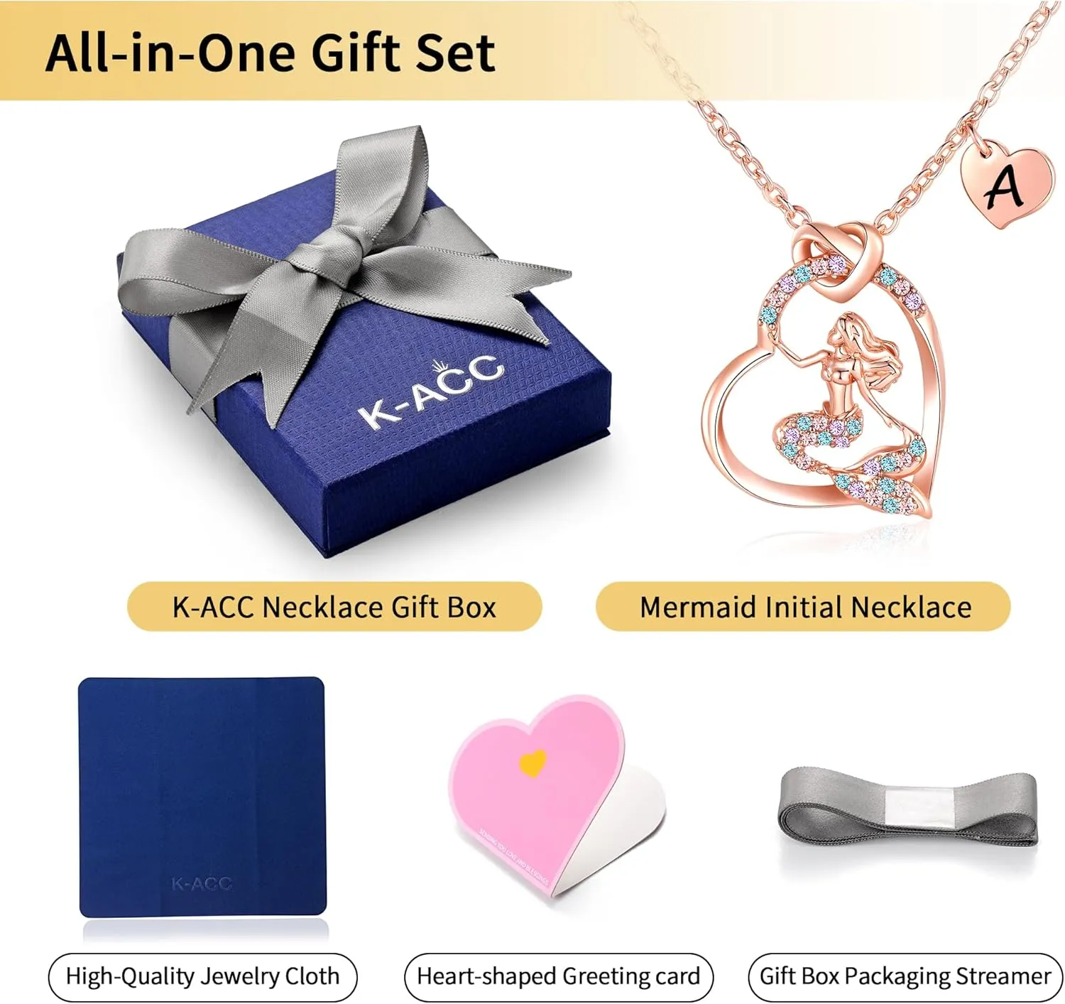 14K Gold-Plated Mermaid Initial Heart Necklace - Gifts for Girls