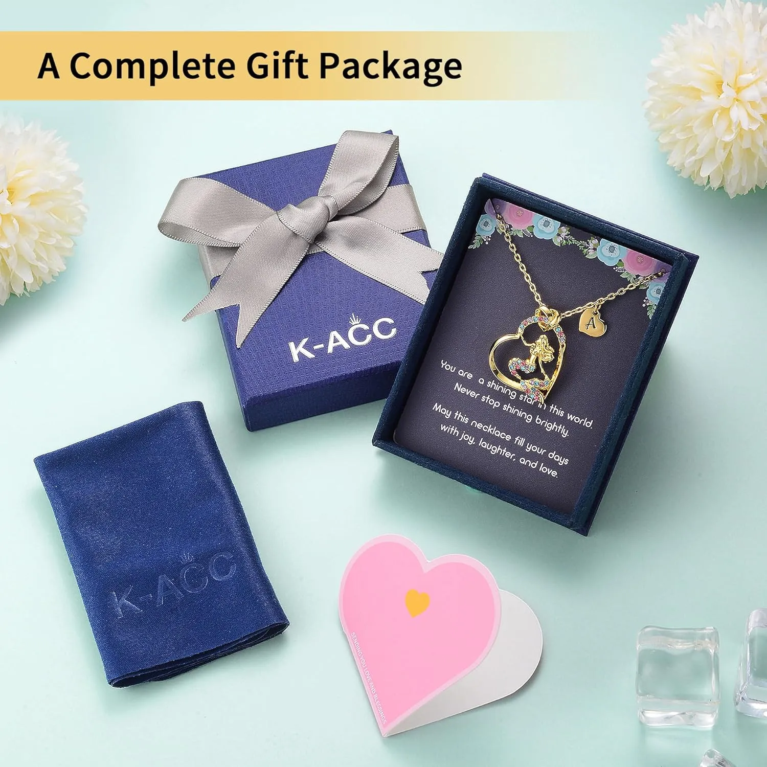14K Gold-Plated Mermaid Initial Heart Necklace - Gifts for Girls