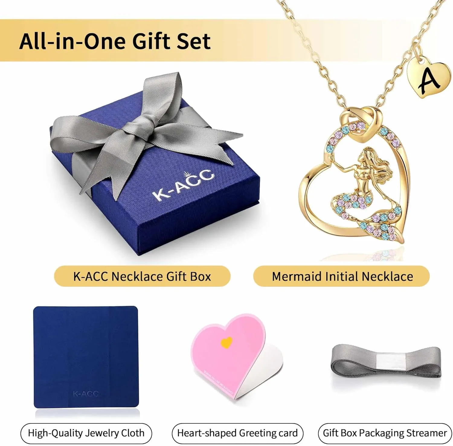 14K Gold-Plated Mermaid Initial Heart Necklace - Gifts for Girls