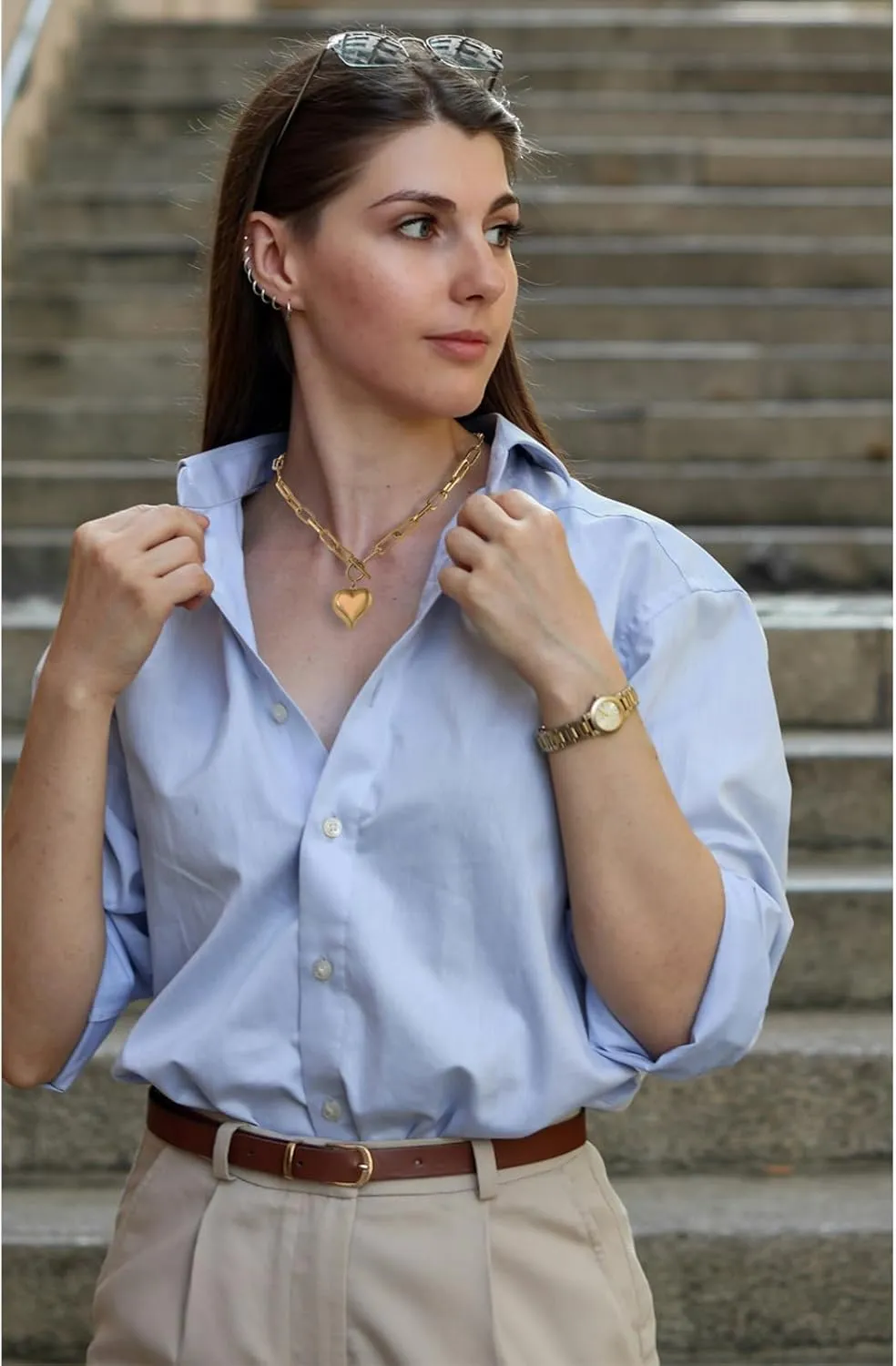 14K Gold Plated Necklace for Women, Chunky Chain Link Necklace with Puffy Heart Pendant, non tarnish Jewelry for Women Gifts