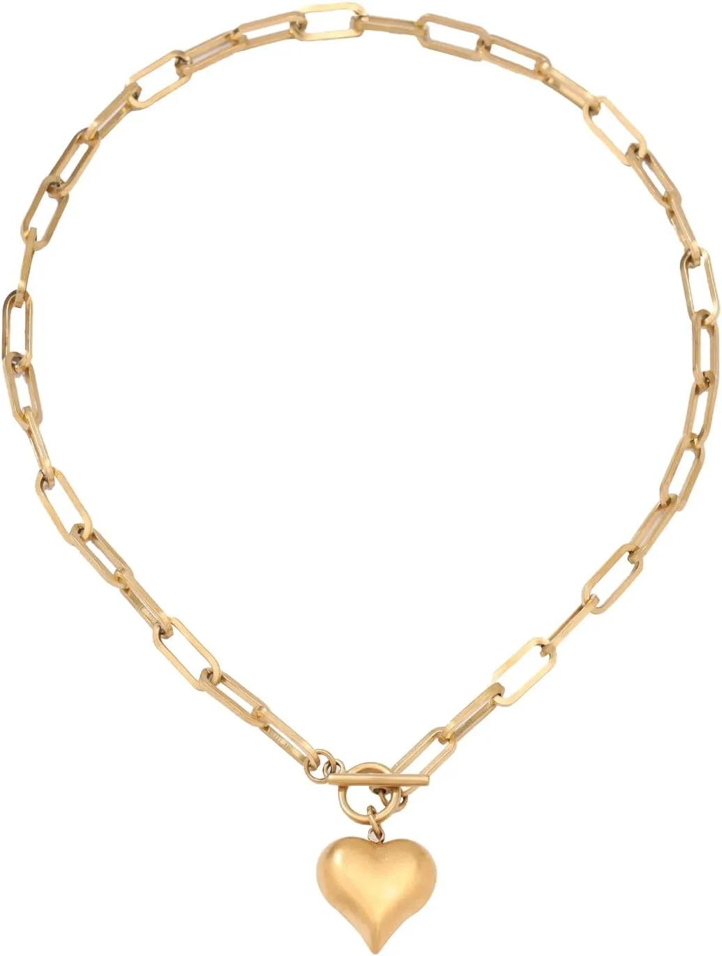 14K Gold Plated Necklace for Women, Chunky Chain Link Necklace with Puffy Heart Pendant, non tarnish Jewelry for Women Gifts