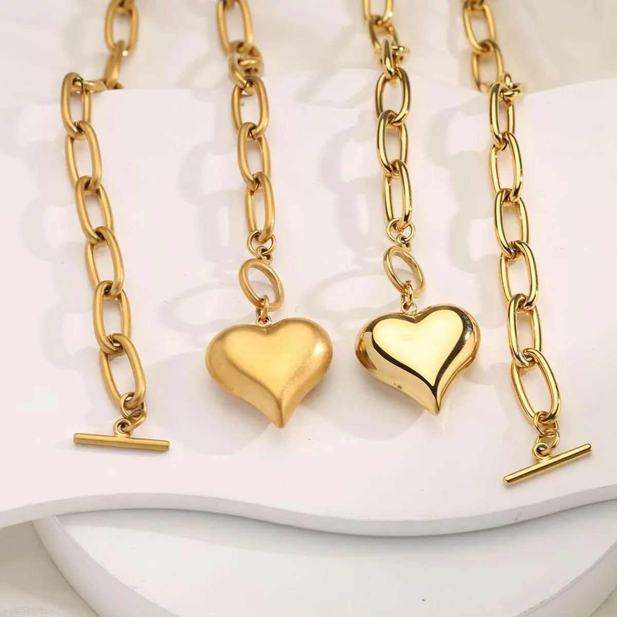 14K Gold Plated Necklace for Women, Chunky Chain Link Necklace with Puffy Heart Pendant, non tarnish Jewelry for Women Gifts