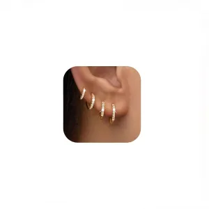 14K Gold Plated Small Hoop Earrings for Women, Dainty Lightweight Earrings Set, Mini Gold Hoops for Cartilage, Helix, Second Hole Piercing