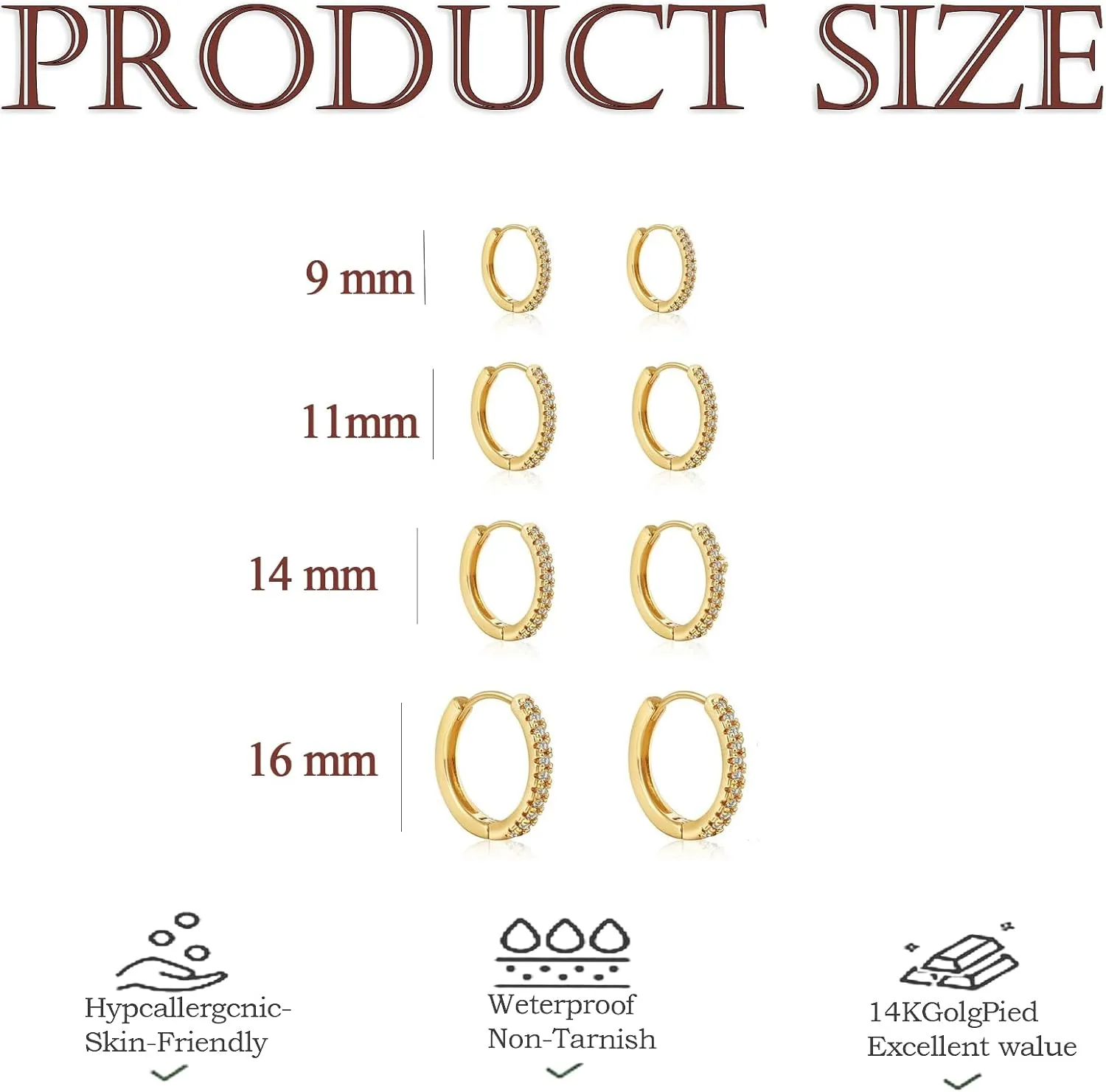 14K Gold Plated Small Hoop Earrings for Women, Dainty Lightweight Earrings Set, Mini Gold Hoops for Cartilage, Helix, Second Hole Piercing