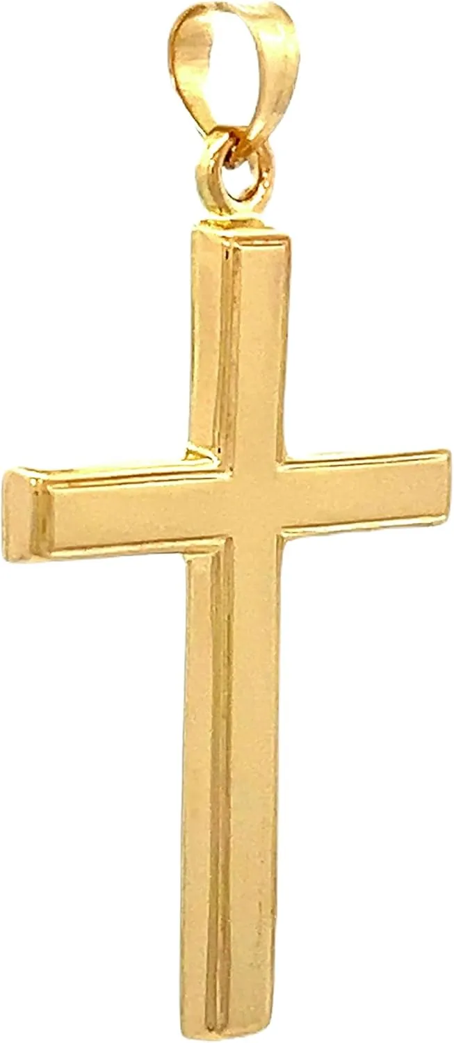14K Gold Reversible Plain Cross Pendant Necklace, Handcrafted in USA 14K Gold Fine Religious Jewelry Gift