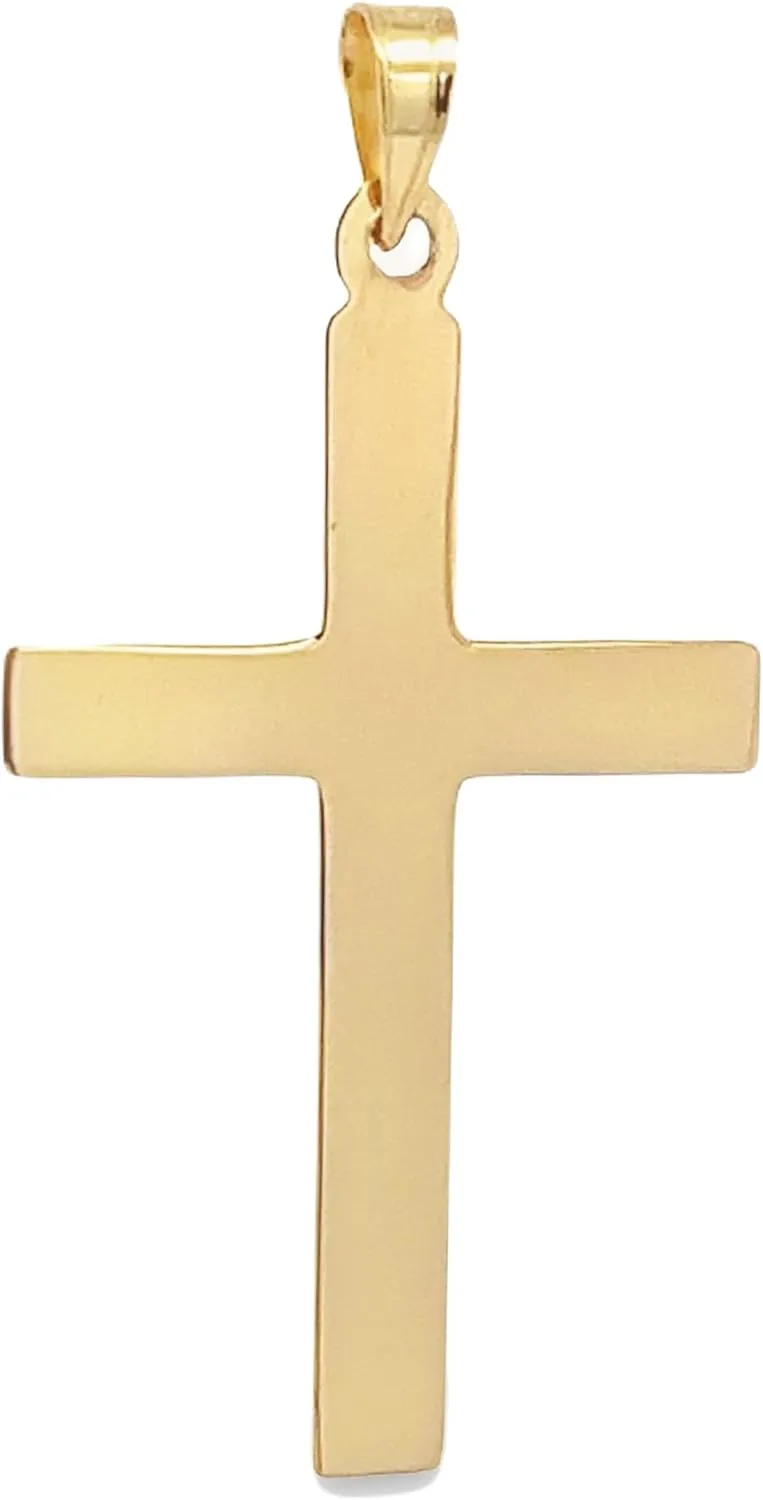 14K Gold Reversible Plain Cross Pendant Necklace, Handcrafted in USA 14K Gold Fine Religious Jewelry Gift