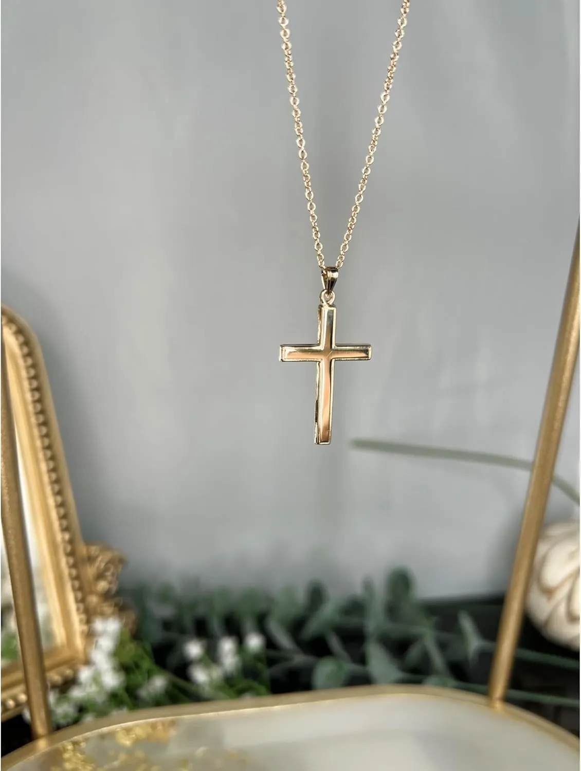 14K Gold Reversible Plain Cross Pendant Necklace, Handcrafted in USA 14K Gold Fine Religious Jewelry Gift