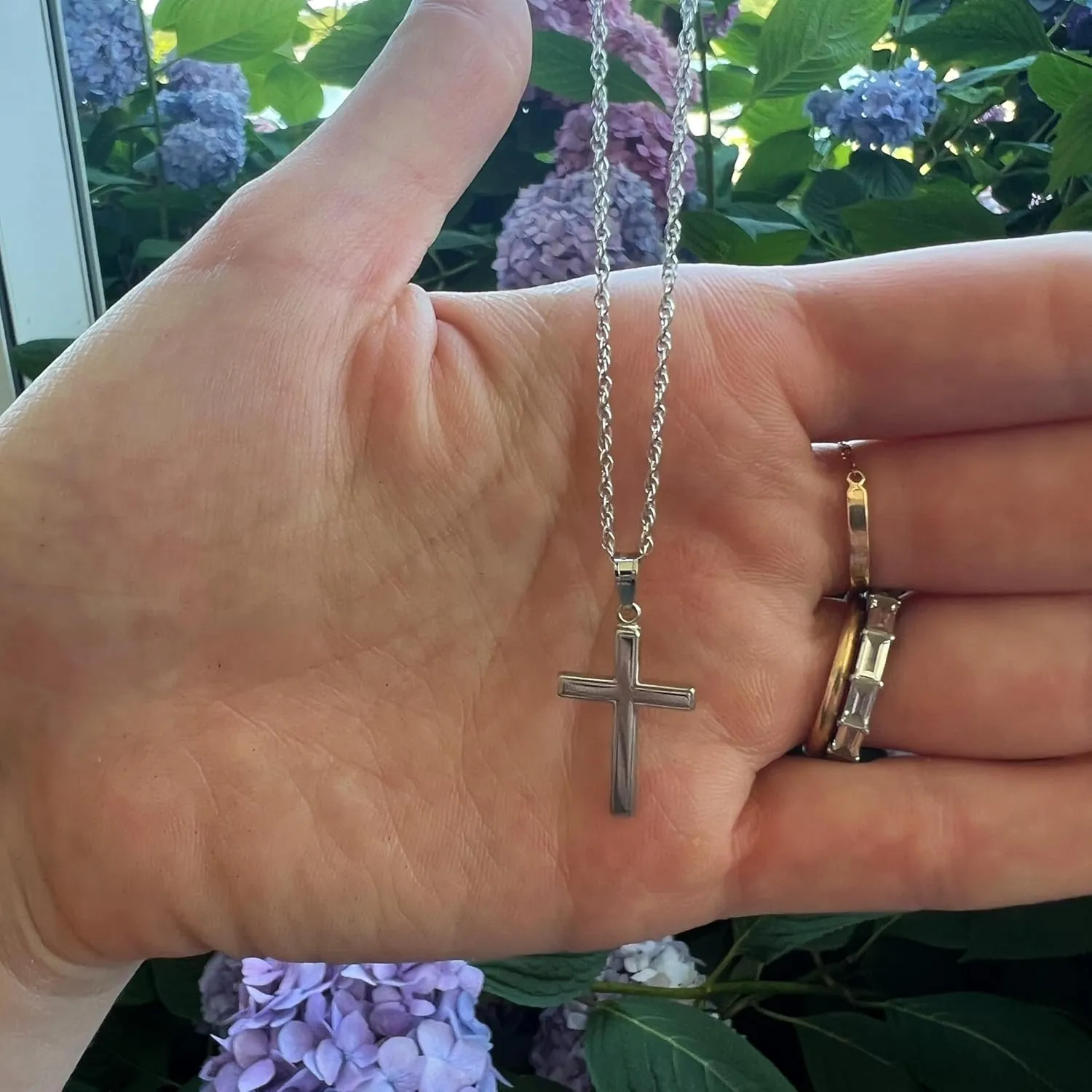 14K Gold Reversible Plain Cross Pendant Necklace, Handcrafted in USA 14K Gold Fine Religious Jewelry Gift