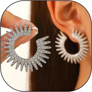 14k Gold Rhinestone Sun Hoop Earrings for Women Chunky Unique Crystal Sunshine Dangle Earrings Exaggerated Vintage Zircon Sun C Earrings Jewelry Gifts