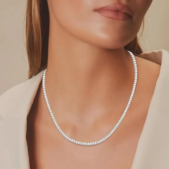 14k Gold Round Cut Lab Grown Diamond Tennis Collar Necklace 18" (4ct to 20ct, Color-E-F, Clarity- VS)