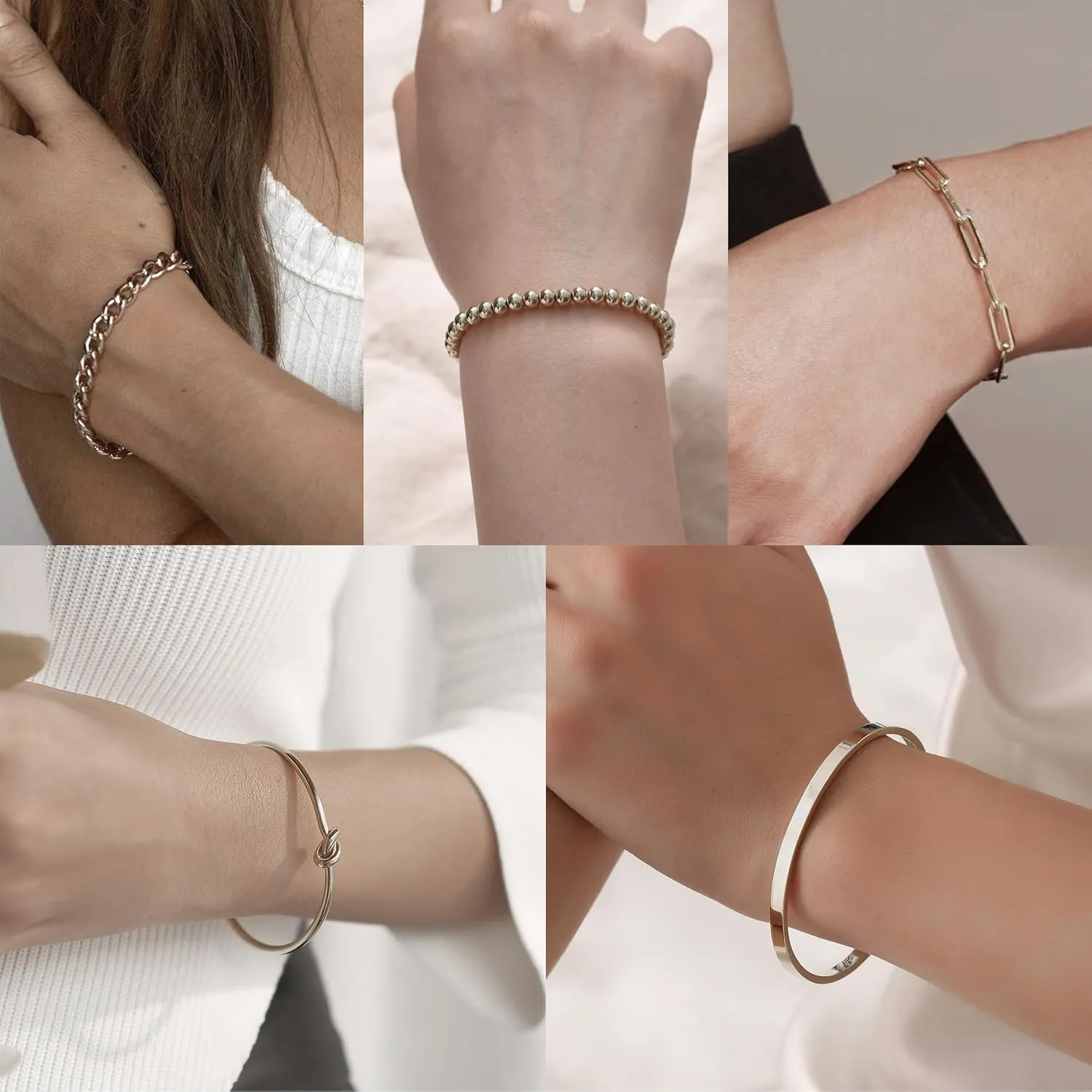 14K Real Gold Plated Bracelets for Women Stack,Bangle Cuff Bracelet Set Non Tarnish Jewelry for Women Trendy