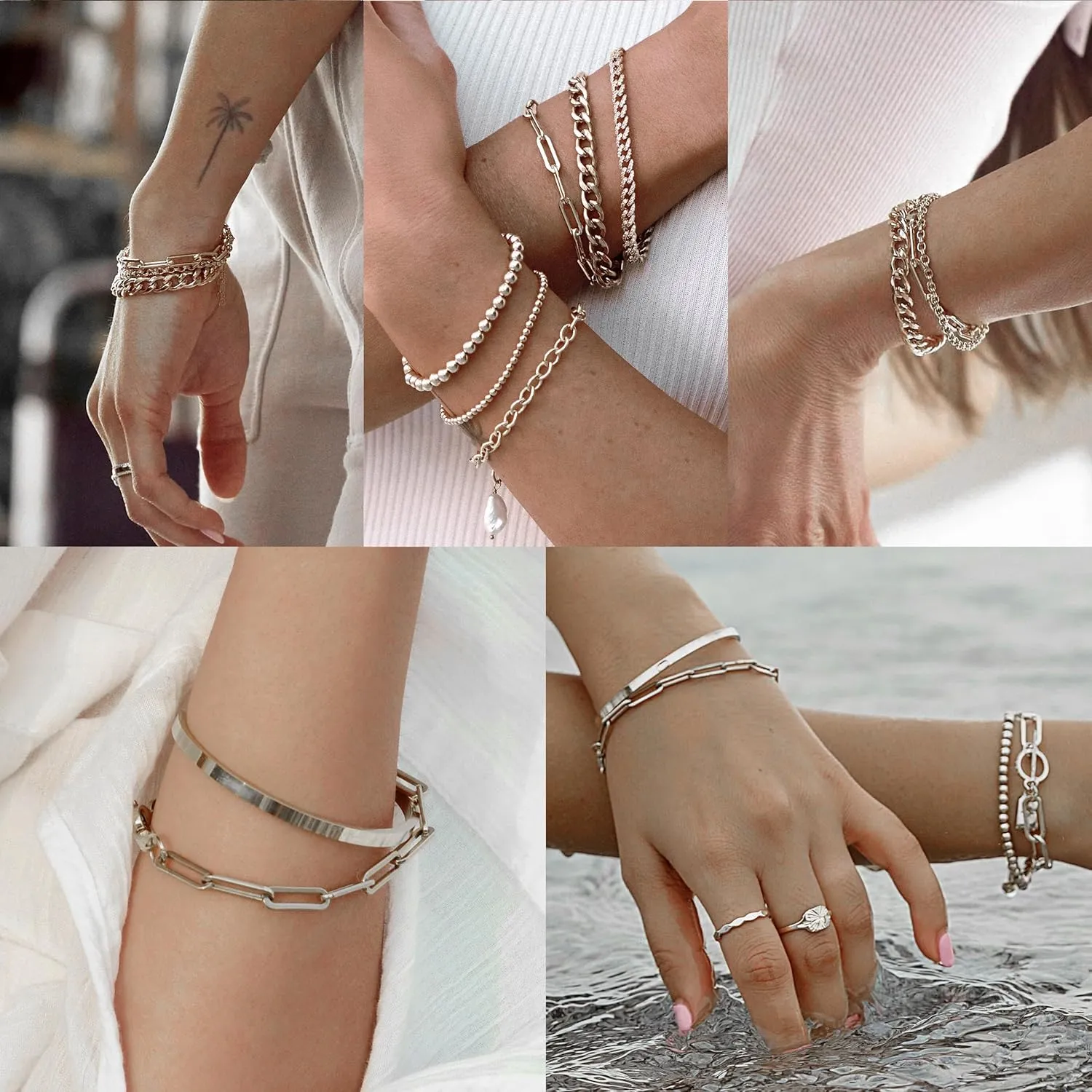 14K Real Gold Plated Bracelets for Women Stack,Bangle Cuff Bracelet Set Non Tarnish Jewelry for Women Trendy