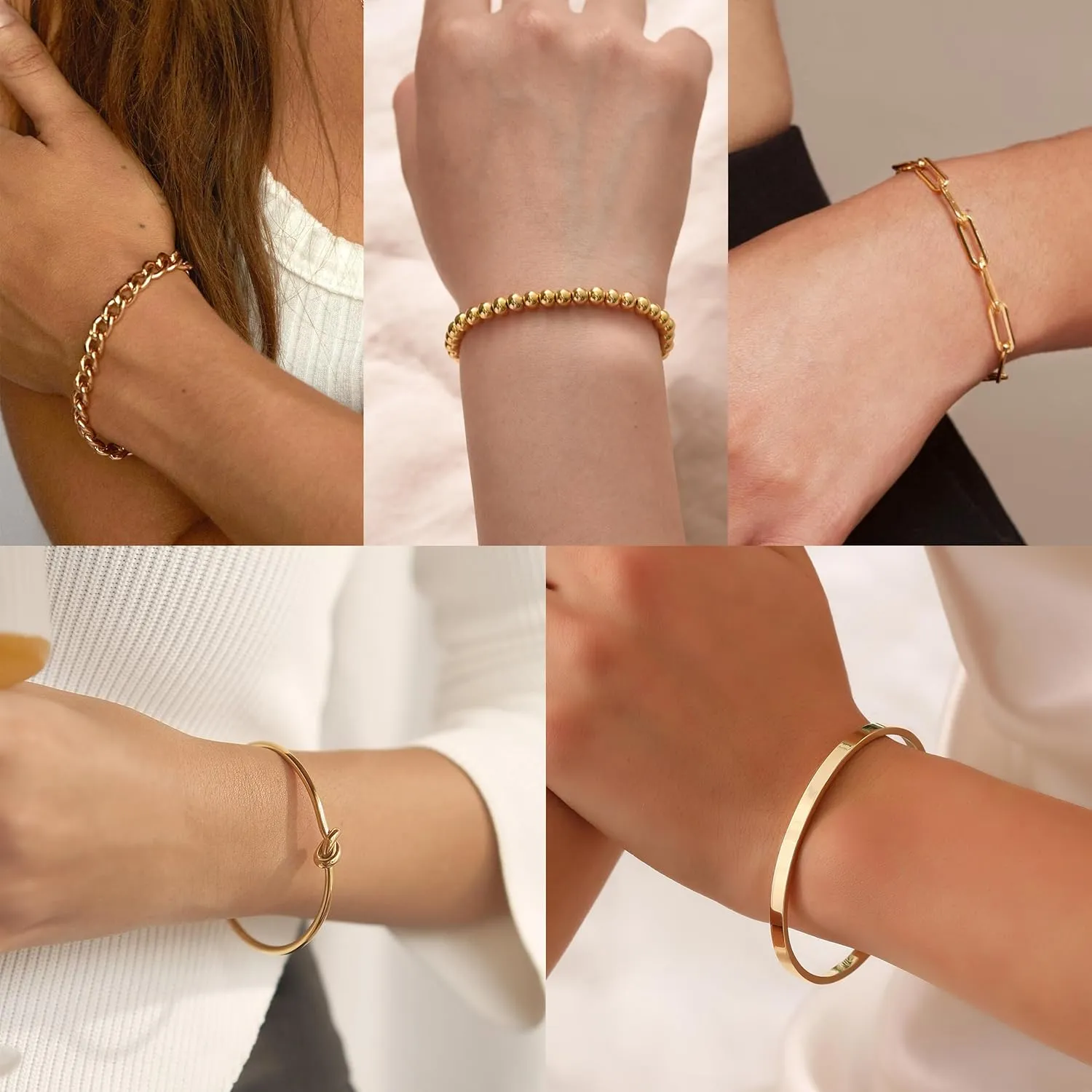 14K Real Gold Plated Bracelets for Women Stack,Bangle Cuff Bracelet Set Non Tarnish Jewelry for Women Trendy