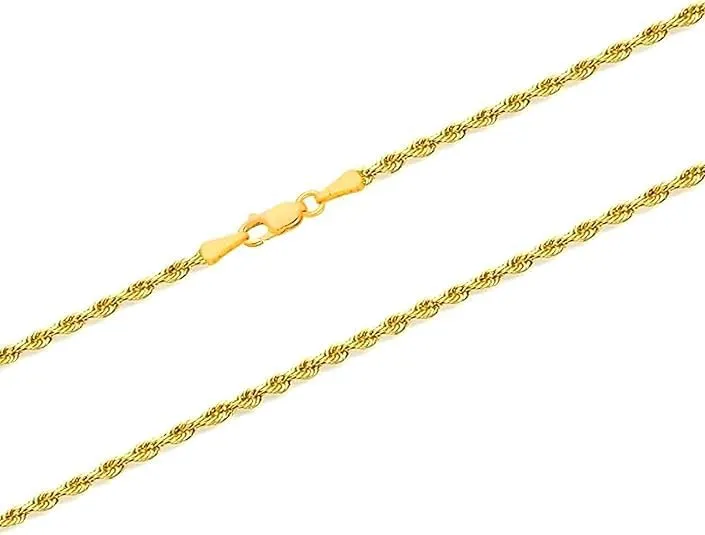 14k Real Solid Gold Rope Chain Necklace for Women or Men, Lobster Claw Clasp