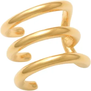 14K REAL Solid Gold Triple Hoop Minimalist Ear Cuff Ring - Golden Cartilage Conch Helix Wrap - No Piercing Needed - Elegant Ear Cuff Wrap Earring - Sold as Single