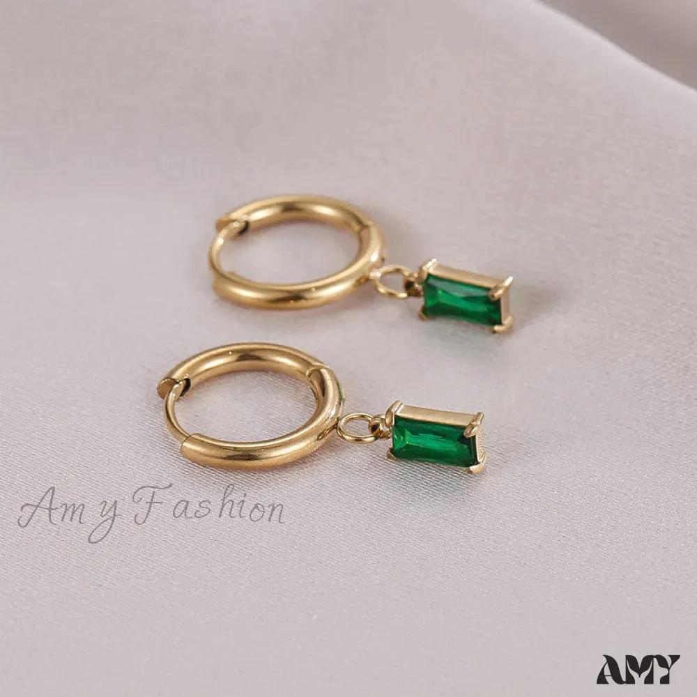 14K Rectangular Colorful Zircons Pendant Earrings
